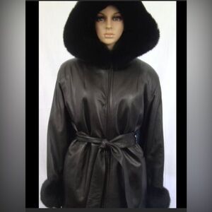 Yves Saint Laurent vintage womens Designer brown leather coat size 12